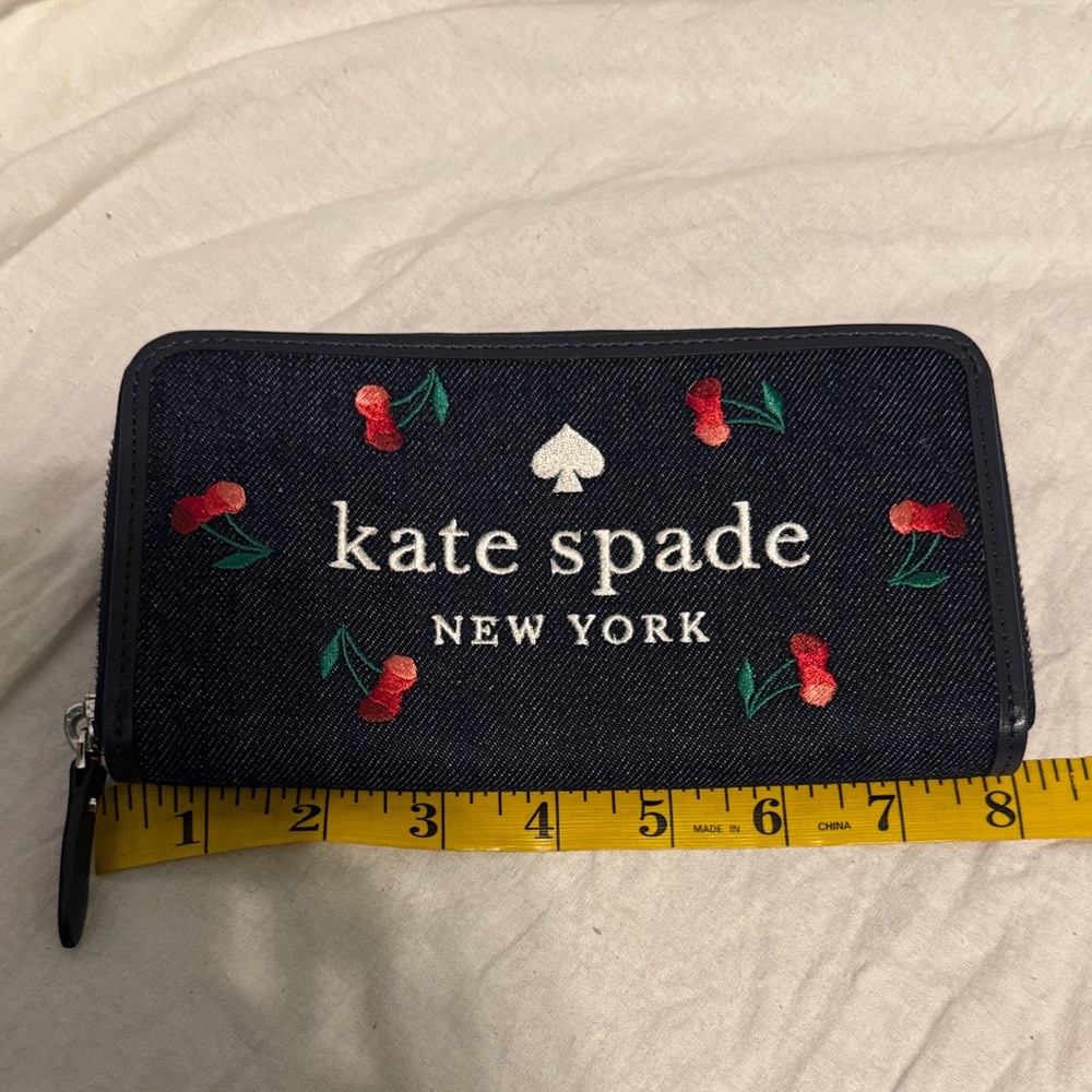 kate spade Navy Denim Cherry Zip-Around Wallet